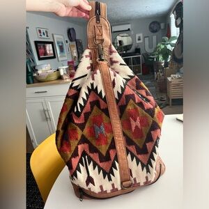 Wool Handmade Ecuadorian Leather Backpack convertible sling bag lined EUC.